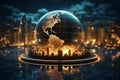 The globe symbolizes the futures interconnected cyberworld, communication, and technology Royalty Free Stock Photo