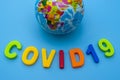 Globe and text COVID 19 on a blue background. Coronavirus / Corona virus concept. The spread of corona virus in the World Royalty Free Stock Photo