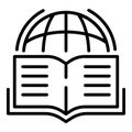 Globe and textbook icon, outline style