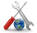 Globe and Tools (clipping path included) Royalty Free Stock Photo