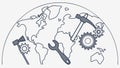 Globe with Tools. Global industry and mechanical progress, vector design Generative AI Royalty Free Stock Photo