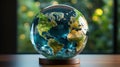 Globe transparent model on blurred background. Generative AI