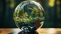 Globe transparent model on blurred background. Generative AI