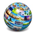 Globe with travel photos Royalty Free Stock Photo