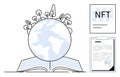 Sustainability, Knowledge, and Digital Ownership Illustrated with Globe, Book, and NFT Certificate Royalty Free Stock Photo