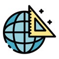 Globe and triangular ruler icon color outline vector Royalty Free Stock Photo