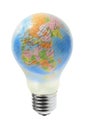 Globe in tungsten light bulb Royalty Free Stock Photo