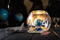 Globe under a glass bell. The concept of isolating the world during the coronavirus pandemic