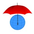 Globe under red umbrella.