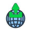 Globe With Upload Symbol Icon