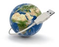 Globe and USB Cable (clipping path included) Royalty Free Stock Photo