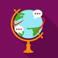 Globe of various languages icon in flat style isolated on white background. Interpreter and translator symbol stock