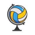 Globe volleyball. World game. Sports accessory as earth sphere.