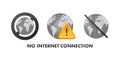 Globe and warning icons indicating internet connection problems Royalty Free Stock Photo