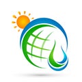 Globe Water drop sun logo concept of water drop with world save earth wellness symbol icon nature drops elements vector design Royalty Free Stock Photo