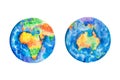 Globe. Watercolor illustration of planet Earth Africa and Australia continents. Royalty Free Stock Photo