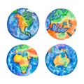 Globe. Watercolor illustration of planet Earth mainlands and continents.