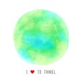 Globe watercolor painted with I love to travel text Royalty Free Stock Photo