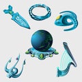 Globe, weapon and elements from sci-Fi series