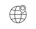 Globe web icon and location pin. Planet earth icon set with pointer pin. Globe and location icon, outline style Royalty Free Stock Photo