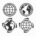 Globe web icon set. Planet Earth icons and arrows.