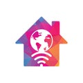 Globe wifi home shape concept logo design icon.