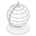 Globe wireframe made of black lines on a white background. View isometric. Globe contour on a rack. 3D. Vector