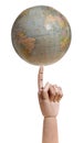 Globe on wooden finger Royalty Free Stock Photo