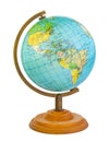 Globe on a wooden stand with visible western hemisphere Royalty Free Stock Photo