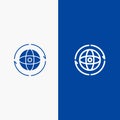 Globe, World, Earth, Atom, Connect Line and Glyph Solid icon Blue banner Line and Glyph Solid icon Blue banner Royalty Free Stock Photo