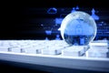 globe world earth on the white keyboard, internet of thing computer, data deep learning, ai robotic system, hacker vs security pri Royalty Free Stock Photo