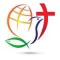 Christianity. globe Christian cross love Jesus dove peace fish church logo symbol vector.