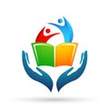 Globe world Education care hands logo children school books kids icon