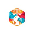 International tribunal and Supreme court logo concept. Scales on globe icon design.