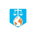 International tribunal and Supreme court logo concept. Scales on globe icon design.