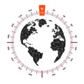 Globe world map compass nautical travel. Scale is 360 degrees. Royalty Free Stock Photo