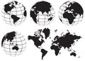 Globe world map set - black and white Royalty Free Stock Photo