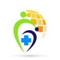 Globe medical health care cross people healthy life care logo design icon on white background Royalty Free Stock Photo