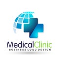 Globe world Medical health family care clinic people healthy life care logo design icon on white background Royalty Free Stock Photo
