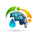Globe world people Water drop logo care garden nature oil healthy and water symbol design on white background