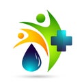 Globe world people Water drop logo medical care garden nature oil healthy and water symbol design on white background