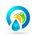 Water drop save water globe people life care logo concept of water drop wellness symbol icon nature drops elements vector design