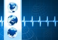 Globes on blue internet background with pulse rate Royalty Free Stock Photo