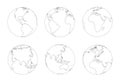 Globes icon collection. Contour map of the world. Planet with continents