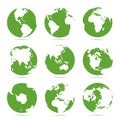 Globes icon collection. Green globe. Planet with continents