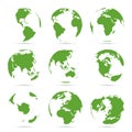 Globes icon collection. Green globe. Planet with continents