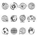 Globes line icons set isolated on white. Location on planet  around world  save Earth pictograms Royalty Free Stock Photo