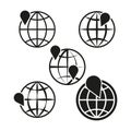 Globes with location pins. Travel and navigation. Vector illustration. EPS 10.