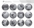 Globes showing earth with all continents. Digital world globe vector. Dotted world map vector. Royalty Free Stock Photo