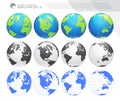 Globes showing earth with all continents. Digital world globe vector. Dotted world map vector. Royalty Free Stock Photo